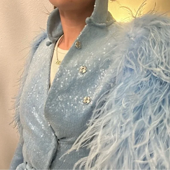 VTG 70s RARE Sequin Suit Set Feathers XS/S INSANE